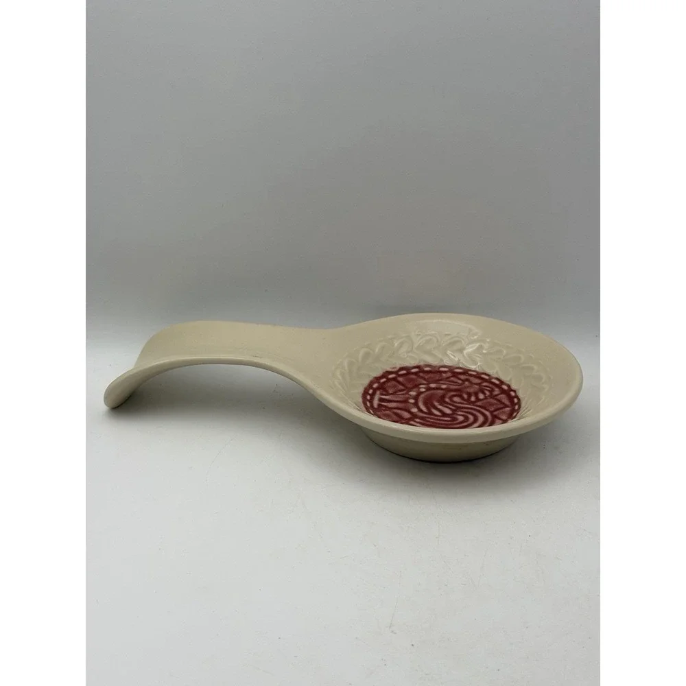 Longaberger Pottery American Craft Paprika Rooster Spoon Rest USA 8